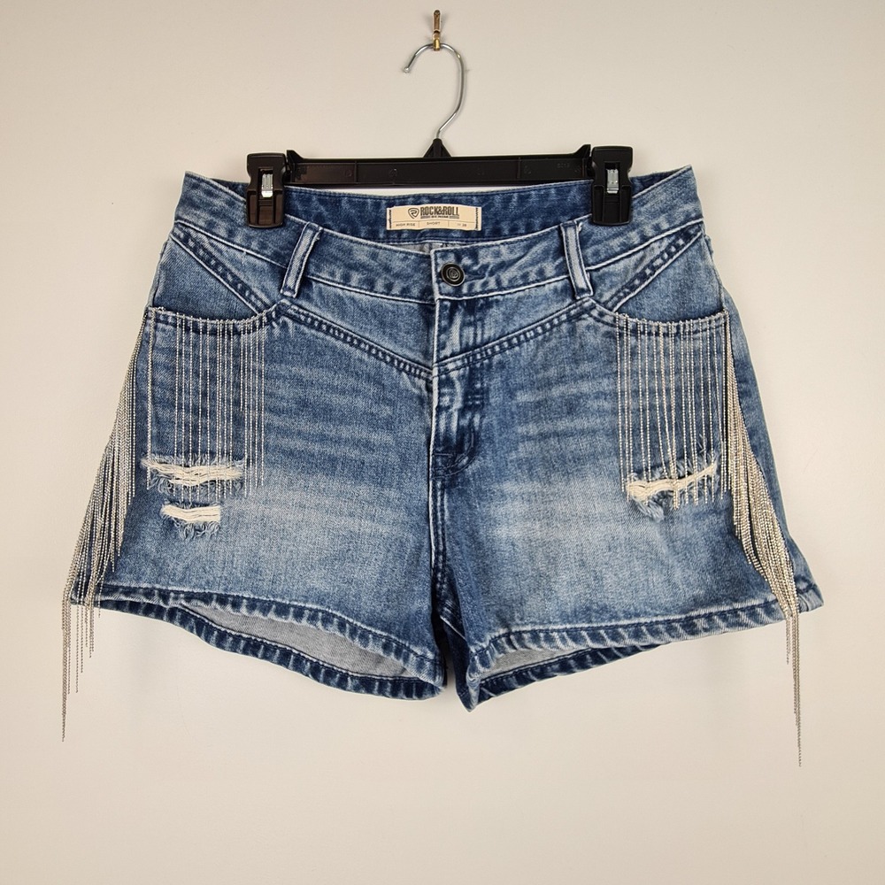 Denim Fringe Jean Shorts - Blue - Rockwall